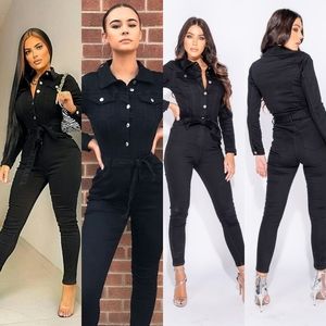 Black De-Nim Long Sleeve Jumpsuit - TEEK